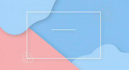 Contemporary abstract banner with fluid pastel blue and pink shapes, showcasing a serene and modern aesthetic with a central frame