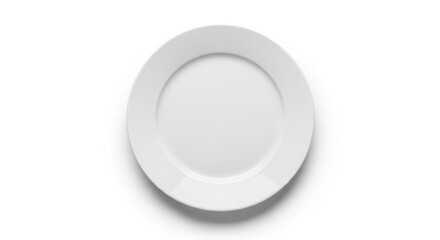 Minimalist representation of a plain white dinner plate set against a bright background
