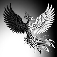Obraz premium Stylized monochrome depiction of a phoenix with outstretched wings