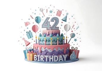 Obraz premium Large festive cake with candles for 42nd birthday