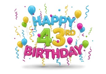 Colorful balloon happy 43rd birthday graphic
