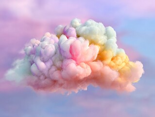 Fototapeta premium Colorful cloud floating in the sky with pastel pink, purple, and yellow hues