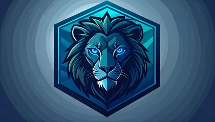 Lion head emblem, dark teal and light blue
