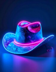 Neon cowboy hat.  A vibrant, digital rendering