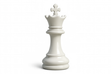 White queen chess piece standing on a transparent background, representing strategy, leadership, and victory