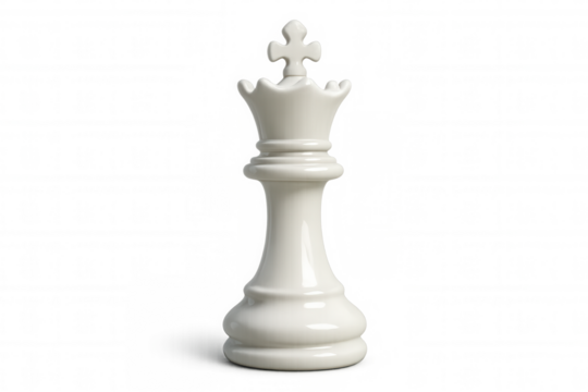 White queen chess piece standing on a transparent background, representing strategy, leadership, and victory