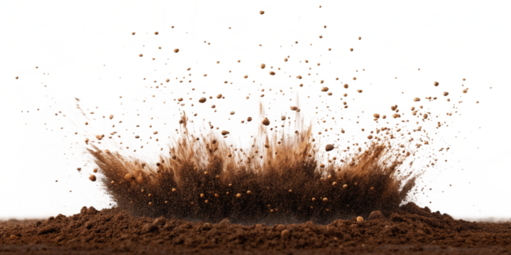 Close-Up Soil Splash with Flying Dirt Particles on Transparent Background
Dynamic Earth Burst – Rich Brown Soil Scattering in Mid-Air