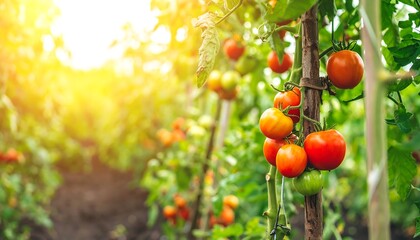 Lush tomato plants in sunlight