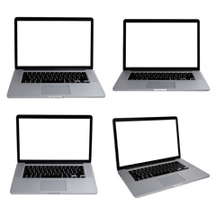 Four gray laptops with blank screens