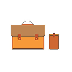 Leather Wallet and Briefcase Vector Set,Brown Minimal Design Icons.