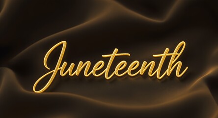 Gold Text Juneteenth on Dark Fabric Background, Elegant 3D lettering for Holiday Celebration