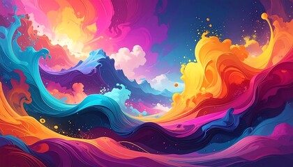 Vibrant abstract landscape of swirling colors and waves