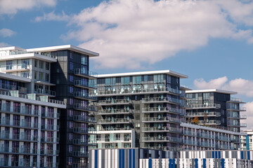 Modern apartment buildings in Richmond, BC, Canada.