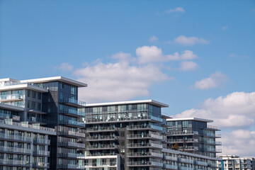 Modern apartment buildings in Richmond, BC, Canada.