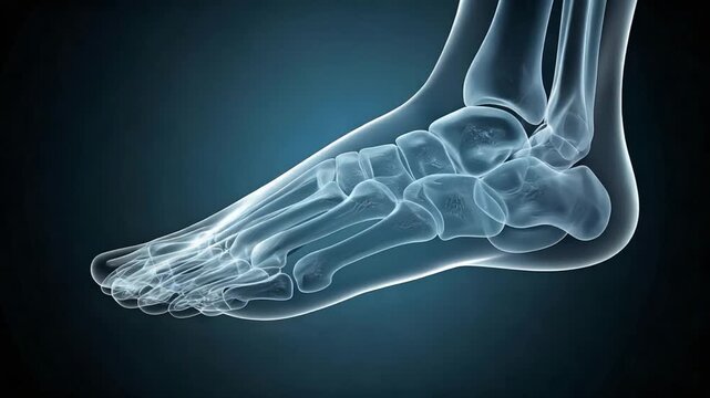 Human Foot Skeleton X-ray Scan with Glowing Effect.