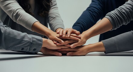 Obraz premium Hands Together, Teamwork, Unity, Collaboration, Support, Partnership, Group, People, Diverse, Cooperation, Community, Togetherness, Connection, Solidarity, Agreement, Alliance, Synergy, Collabora