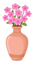 Naklejka premium Pink blossoms in a terracotta vase