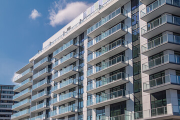Modern apartment buildings in Richmond, BC, Canada.