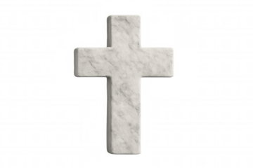 Realistic marble cross symbolizing christianity, faith, and spirituality, isolated on a transparent background