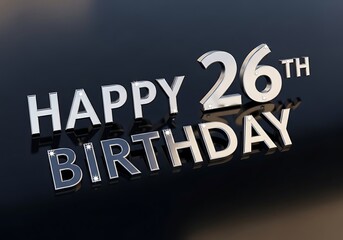 Metallic text Happy 26th birthday design