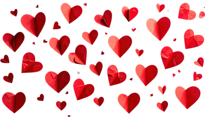 Red paper hearts scattered on black background (2)