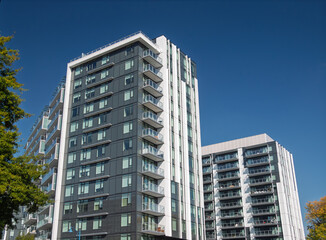 Modern apartment buildings in Richmond, BC, Canada.