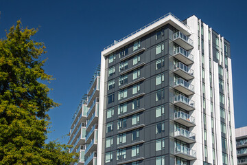 Modern apartment buildings in Richmond, BC, Canada.