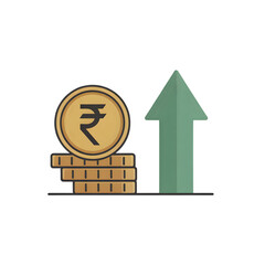 Stack of Indian Rupee coins with an upward arrow flat vector illustration representing financial growth investment and economic progress