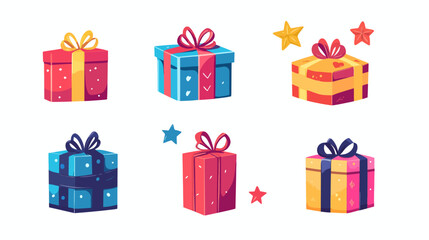 Colorful gift boxes vector illustration for holiday celebration birthday and Christmas presents with ribbons and bows