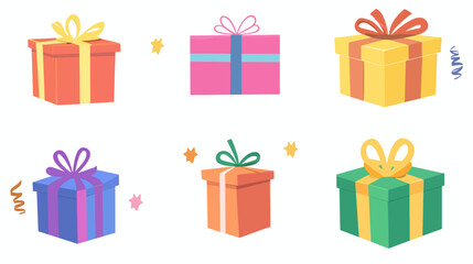 Colorful gift boxes vector illustration for holiday celebration birthday and Christmas presents with ribbons and bows