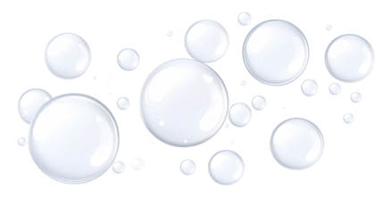 A horizontal arrangement of numerous, translucent, white bubbles.  They vary in size and are clustered together,  creating a visually appealing abstract design on a black background