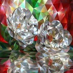 Geometric White Flowers Reflecting.