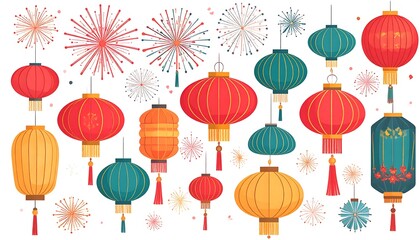 Festive Chinese lanterns and fireworks