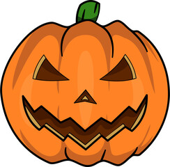 Cartoon Style Funny Jack O Lantern Pumpkin Face Illustration