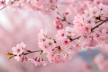 Close-Up of Cherry Blossom Branches in Full Bloom with Soft Pink Petals
