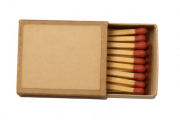 Open matchbox full of red matches resting on a transparent background, ready to ignite inspiration or light a fire