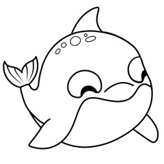 Cute dolphin black doodle outline.