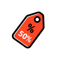 Red tag shows fifty percent offer sale event