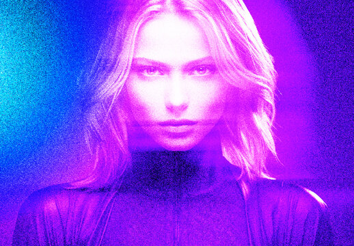 Blue And Purple Neon Risograph Grain Photo Effect