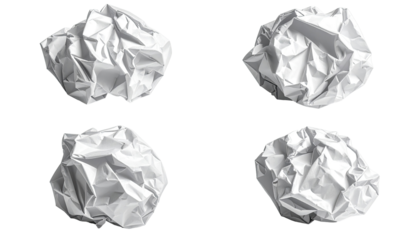 Four crumpled pieces of white paper, arranged in a 2x2 grid against a black background.  Each piece is a different, slightly varying crinkle pattern