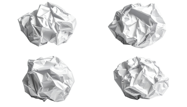 Four crumpled pieces of white paper, arranged in a 2x2 grid against a black background.  Each piece is a different, slightly varying crinkle pattern