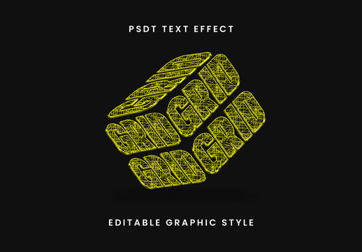 Yellow Wireframe Cube Font Text Effect