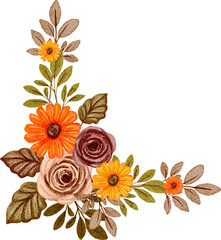 autumn corner watercolor flower arrangement illustration