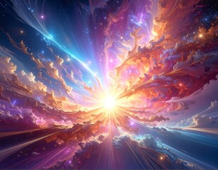 A vibrant, cosmic sunrise