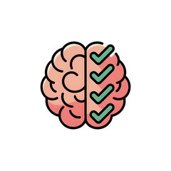 Fototapeta premium Brain with check marks vector illustration for mental health representing cognitive function and positive affirmation