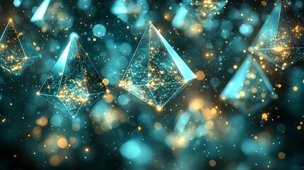Glowing Pyramids for Abstract Network, Dark Background.