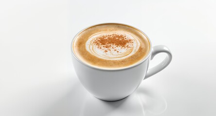 Obraz premium Cappuccino Coffee Cup, Hot Drink, Latte Art, Cinnamon Topping, Morning Beverage, Cafe Menu, Coffee Shop, Breakfast Drink, White Mug, Coffee Foam, Aromatic Beverage, Delicious Coffee, Steam Design