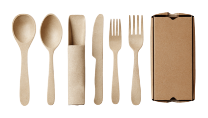 Eco-friendly disposable cutlery set in a cardboard box