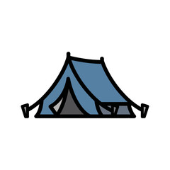 Blue tent stands camping site detailed cartoon