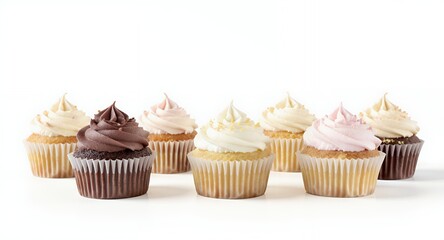Delicious Cupcakes Assortment Vanilla, Chocolate, and Pink Frosting, Sweet Treats, Bakery, Confectionery, Food Photography